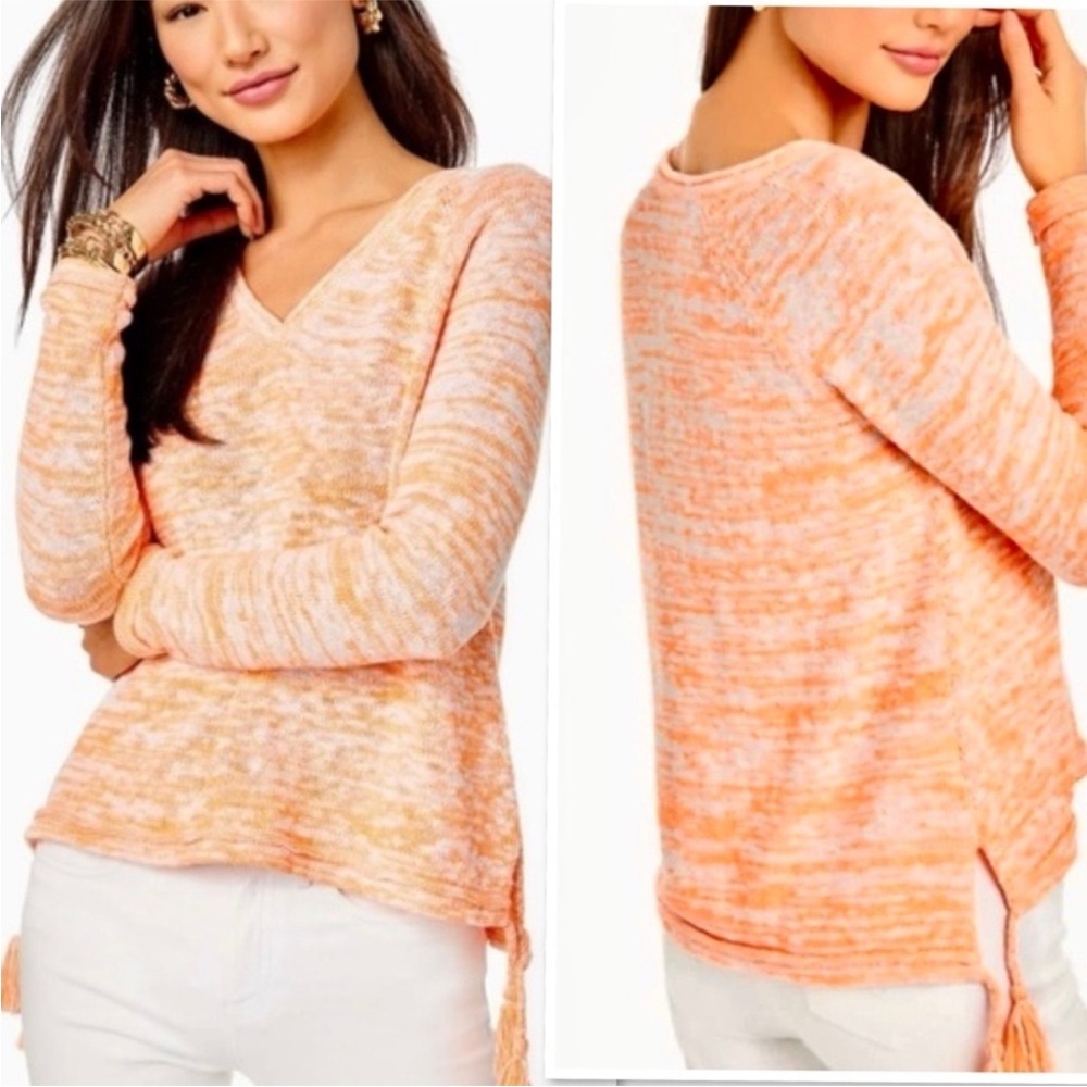 Lilly Pulitzer Jody V-Neck Sweater in Cantaloupe Marl Tassels Size-S